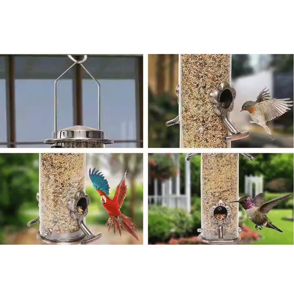 Mangiatoie per Uccelli Trasparenti Confezione da 2 Tubo per Sementi di Cibo per Uccelli 4 Porte Mangiatoia Automatica per Uccelli Selvatici a Prova di Acqua per Prato Balcone Giardino