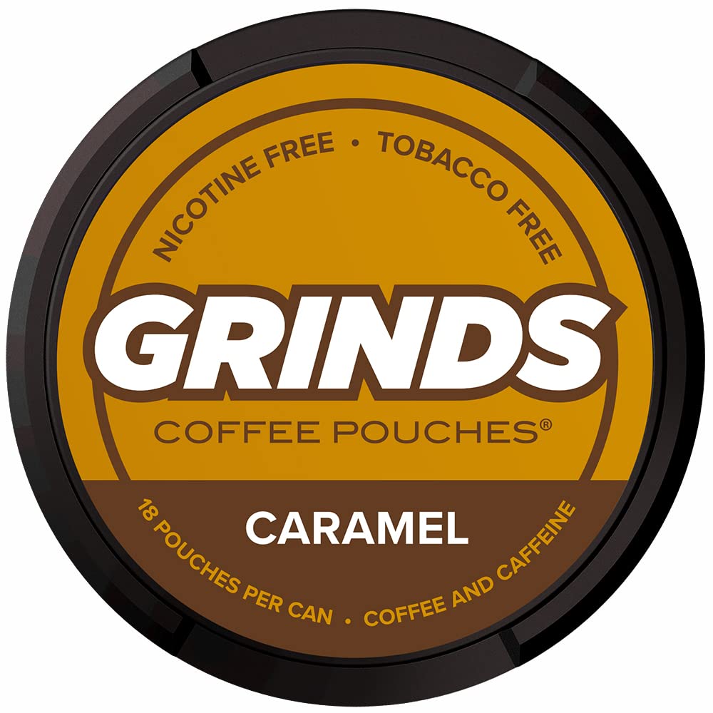 Grinds Coffee Pouches 3 Cans of Caramel Tobacco Free, Nicotine Free Healthy