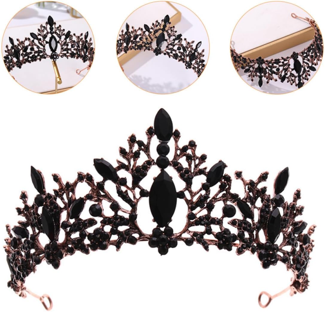 Baroque Style Bride Tiara Black Rhinestone Zinc Alloy Crown