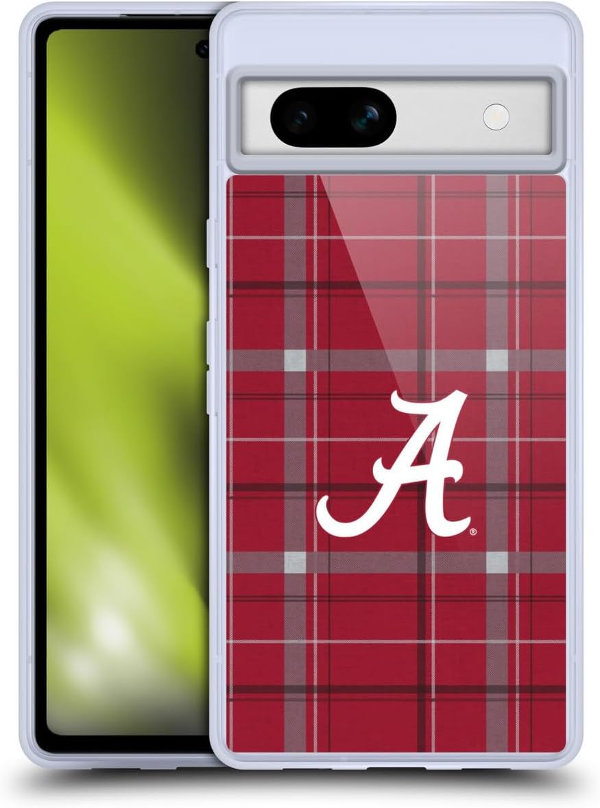 Head Case Designs Officially Licensed University of Alabama UA Tartan The University of Alabama Art Gel Case [Military Grade Protection] Compatible with Google Pixel 7a