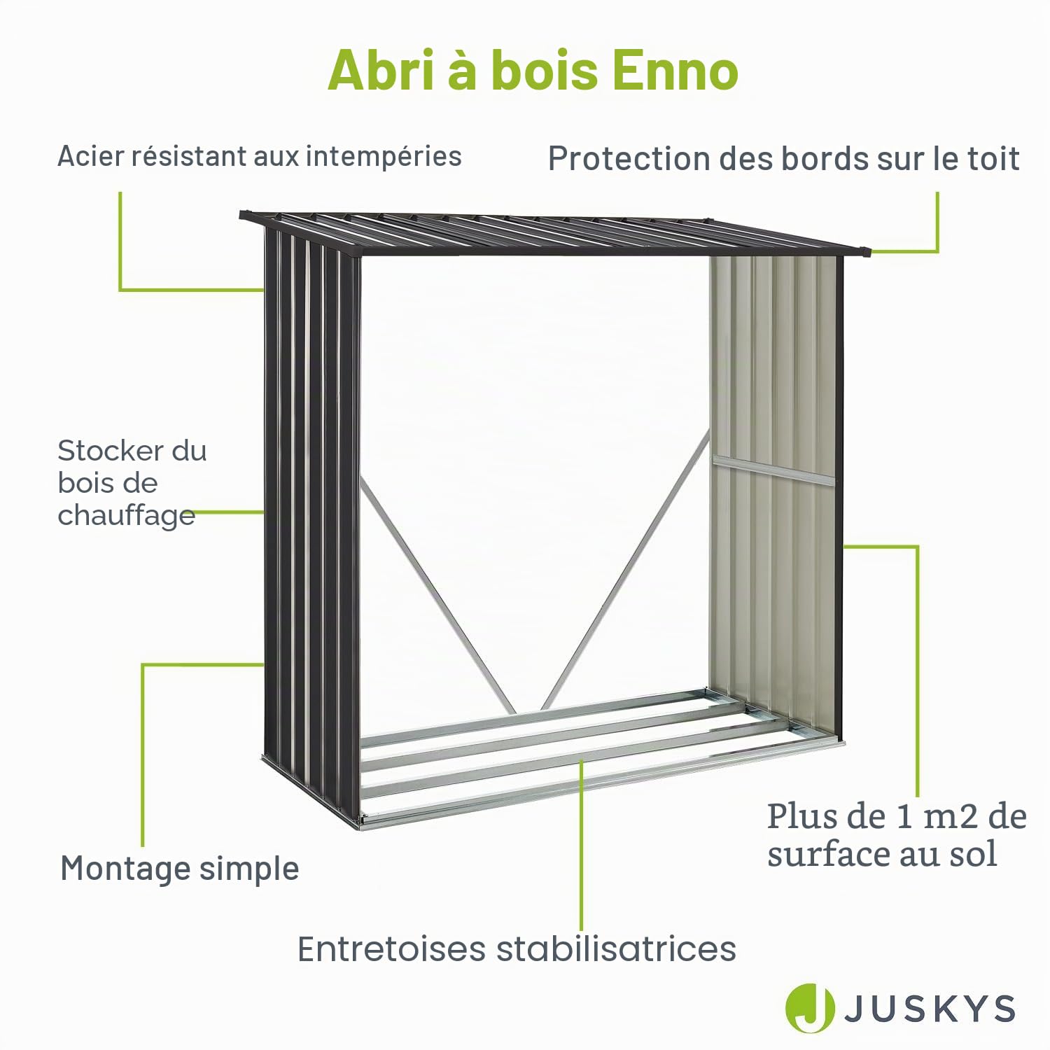 Juskys Abri à bois Enno extérieur étagère acier rangement métal anthracite