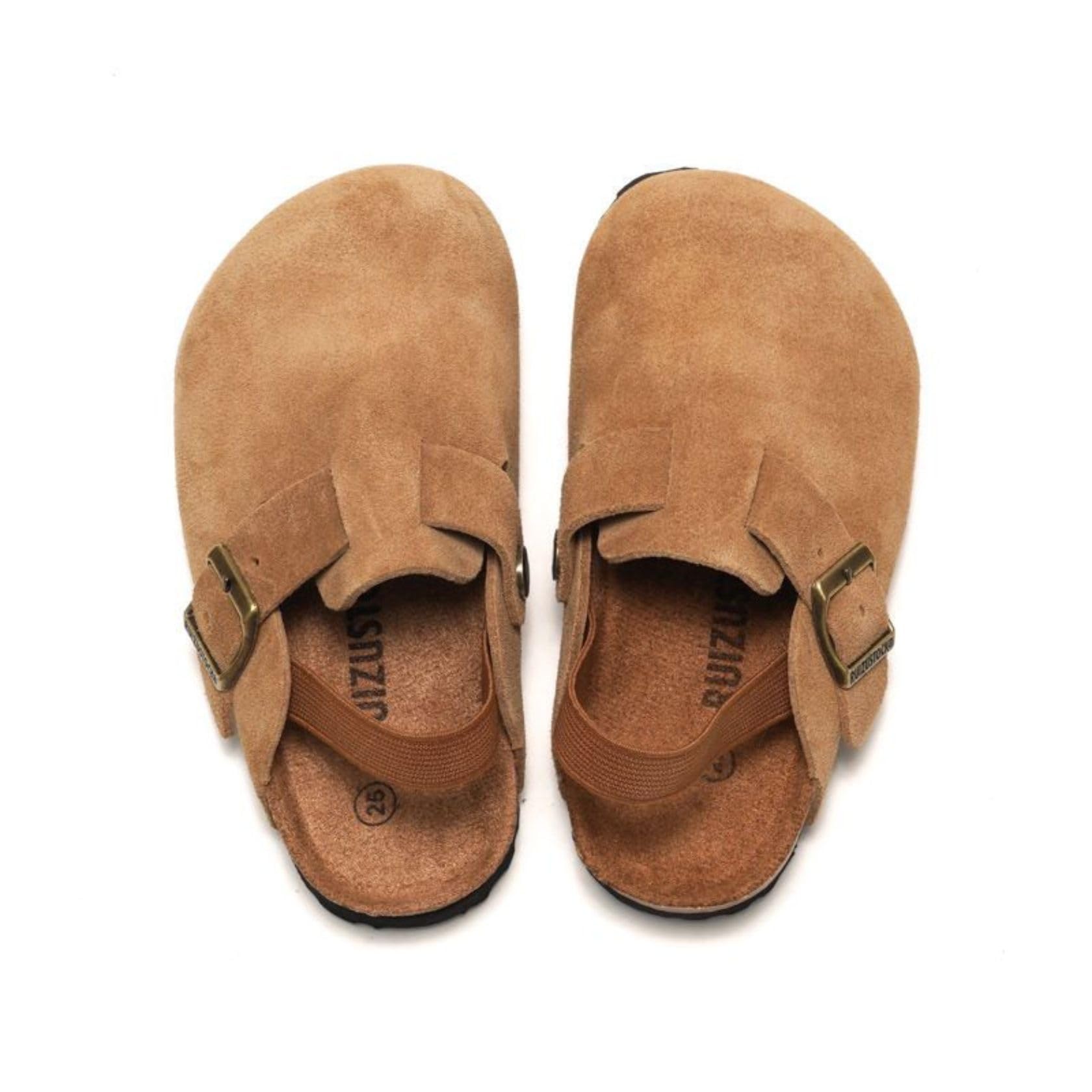 LEPHYON Toddler Clogs Kids Suede Clogs with Strap Boys Girls Sandals Cork Sole Adjustable Buckles Comfortable Slippers Slip-on Mules