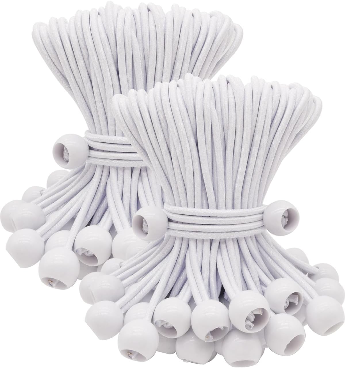 ABINLIN Ball Bungee Cords 6 Inch, 100 Pcs Bungee Cords with Balls, Tarp Tie Downs Heavy Duty Outdoor, White