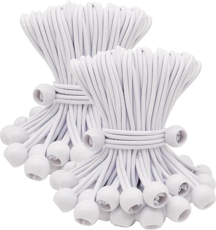 ABINLIN Ball Bungee Cords 6 Inch, 100 Pcs Bungee Cords with Balls, White