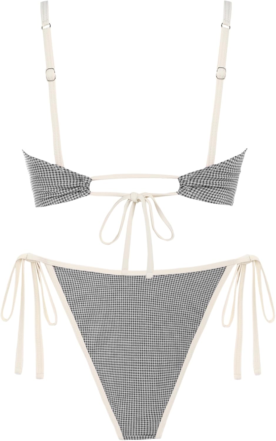 ZAFUL Bikini Sets for Women Plaid Ruffles Trim Swimsuit Sexy Tie Back Bowknot Triangle High Cut Tie Side Thong Bathing Suit - Image 4