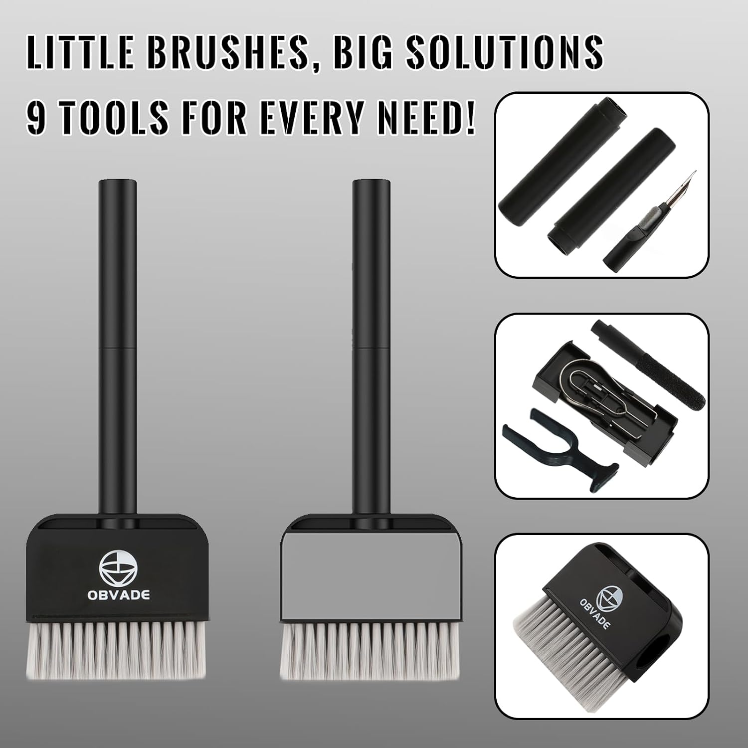 Keyboard Cleaner & Laptop Cleaning Kit - 9-in-1 Electronics Cleaning Brush Set with Keycap Puller, Screen Cleaner, Earbud Cleaner Pen for Computer, PC Monitor, MacBook, Phone, Airpods (Black)