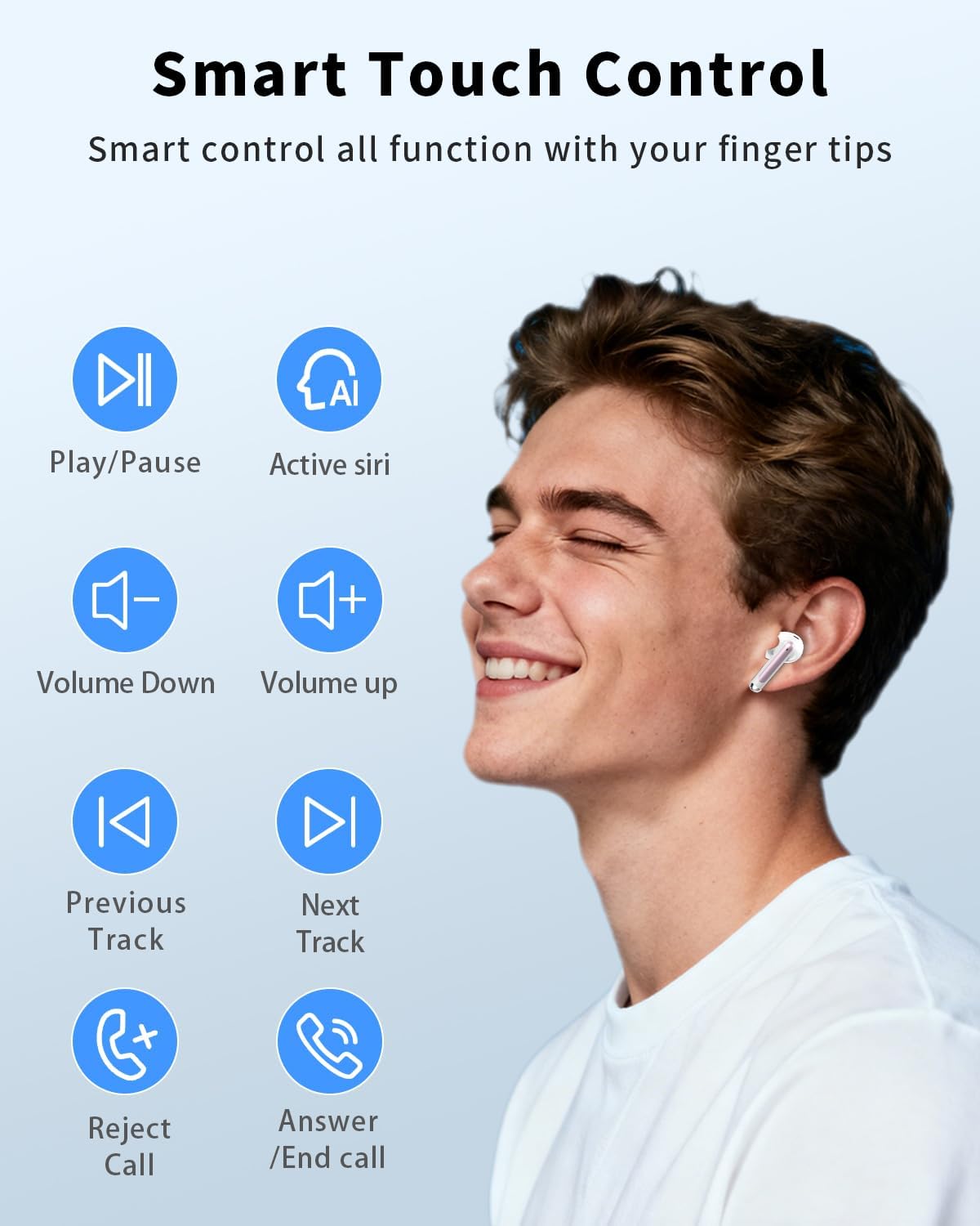 Wireless Earbuds, Bluetooth 5.4 Headphones with 50H Playback, Deep Bass Stereo Ear Buds Clear Calls with LED Power Display, IPX7 Waterproof, in-Ear Earphones with Mic for Phone/Android/iPad, Rose Gold - Image 6