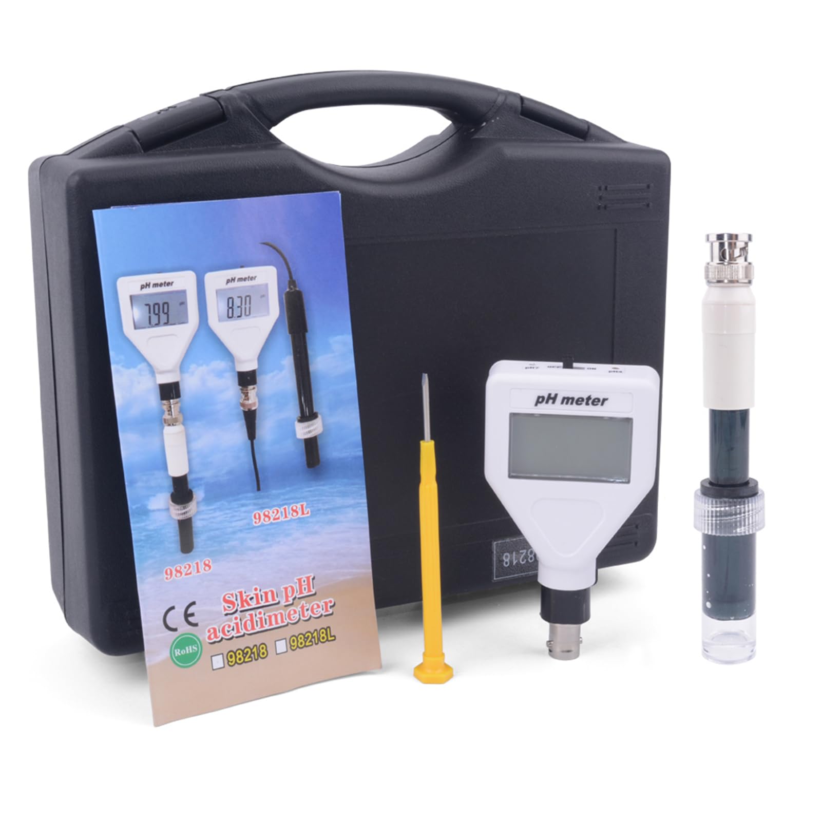 PH-98218 Testeur d'acidité de la peau Sonde remplaçable Affichage LCD Compteur d'acidité numérique Portable Compteur polyvalent Sol/Alimentation/Peau Compteur d'acidité multifonction étanche