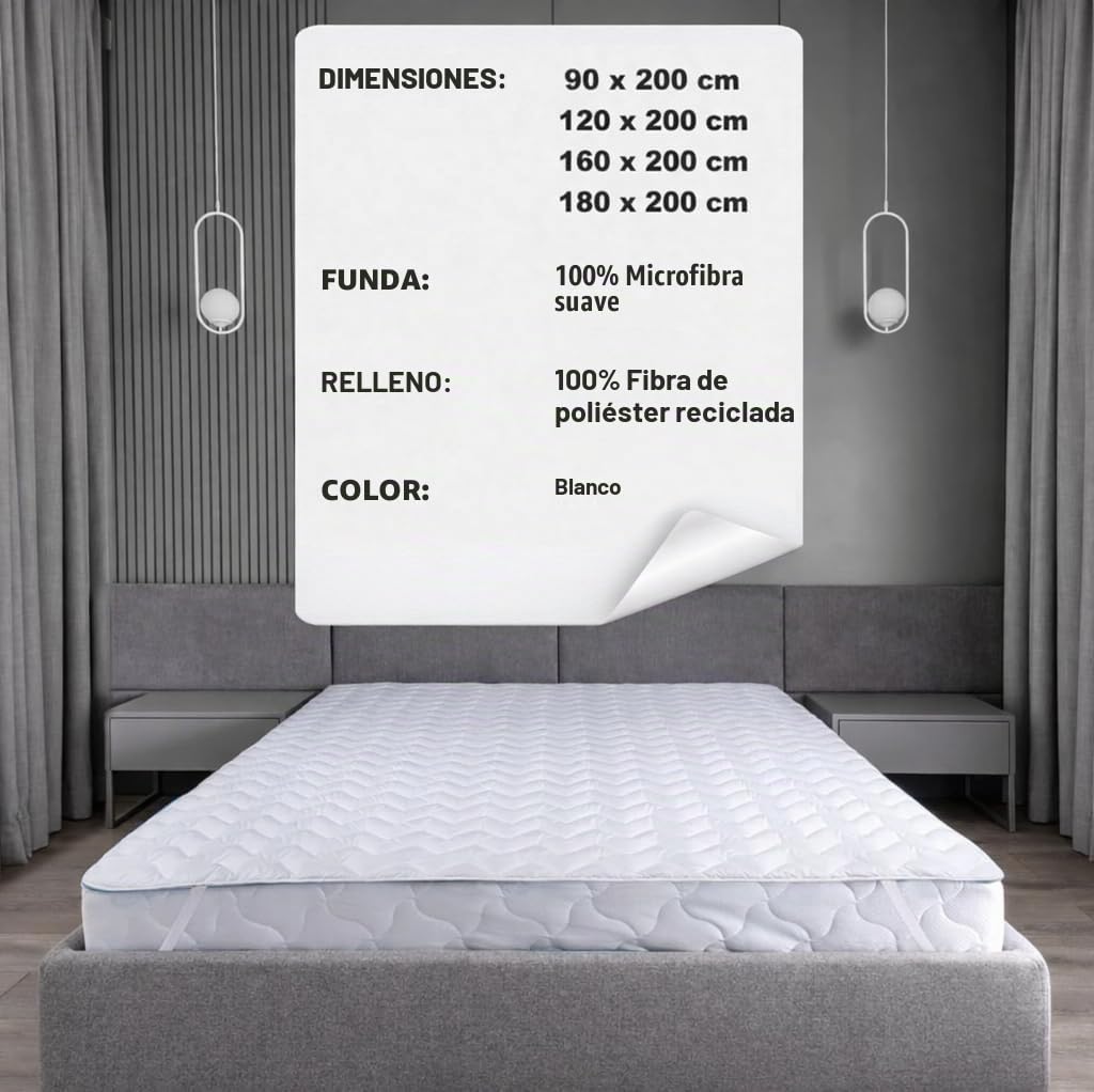 FAM Home Protector de colchón Lavable 180 x 200 cm, Made IN Green Cojín de colchón Acolchado Certificado, colchón higiénico Blanco, Funda de Microfibra Suave hipoalergénica