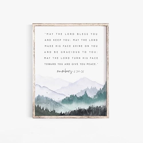 Póster de arte de pared con texto en inglés May The Lord Bless You And Keep You, números 624-26, arte para pared, acuarela, versículo bíblico, arte