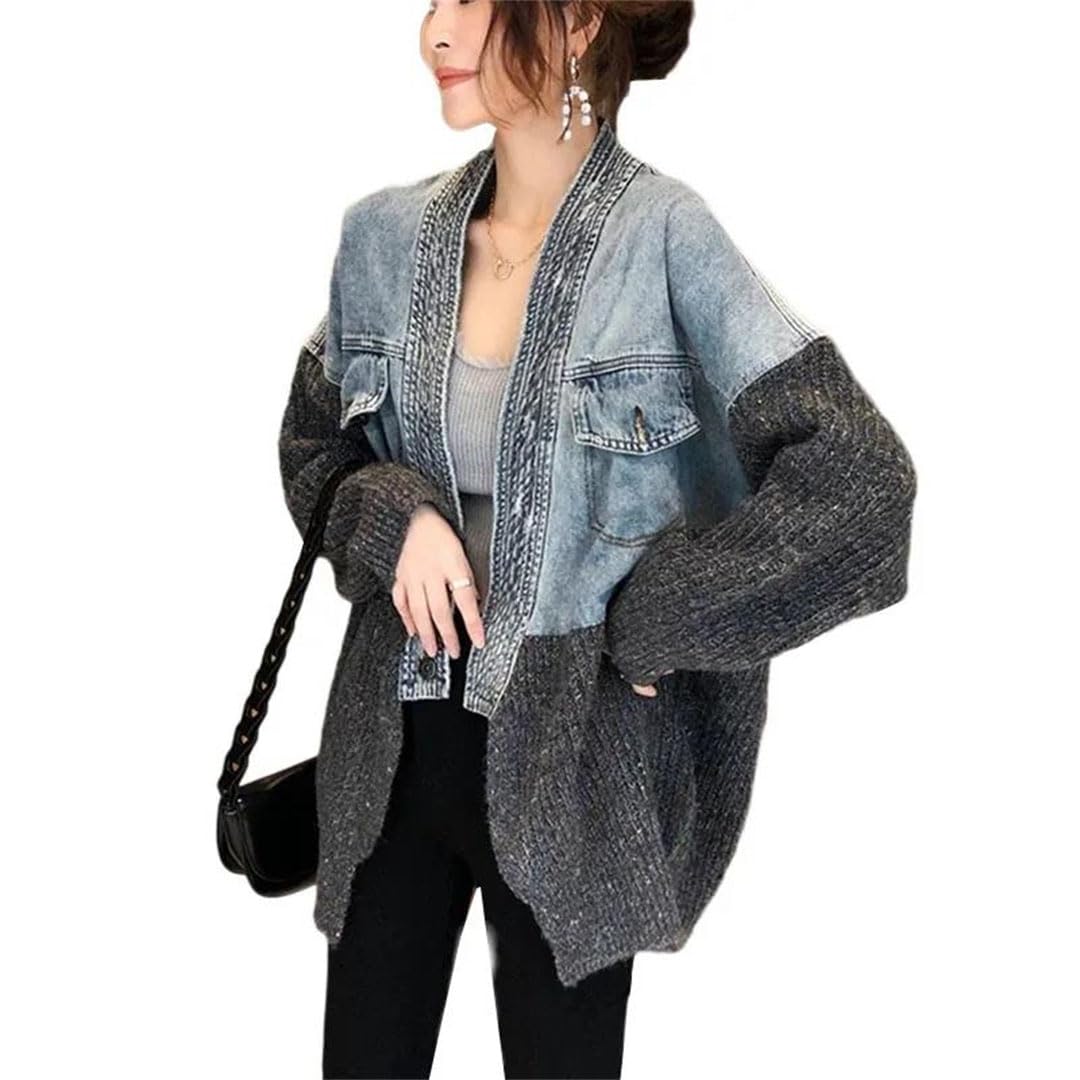 Chaqueta vaquera de punto para mujer, estilo retro, estilo callejero