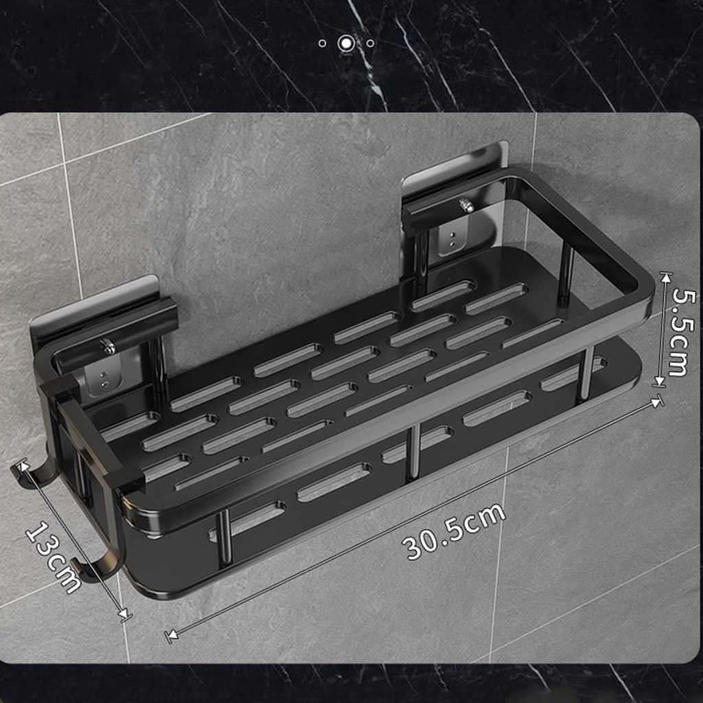 Duschablage, Eckduschablage, 2-Stöckige Duschablage, Selbstklebende Duschablagen Mit Haken, Wandmontage, Shampoo-Halter Für Badezimmer, Schwarz, 52687