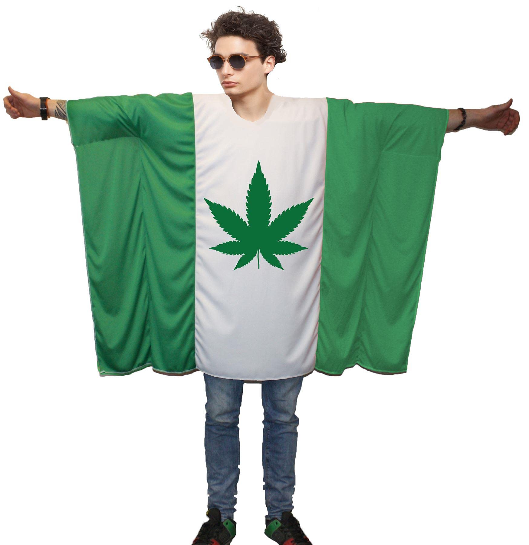 Adults National World Flag Country Themed Poncho Patriotic Sports Supporters Fancy Dress [Ganja]