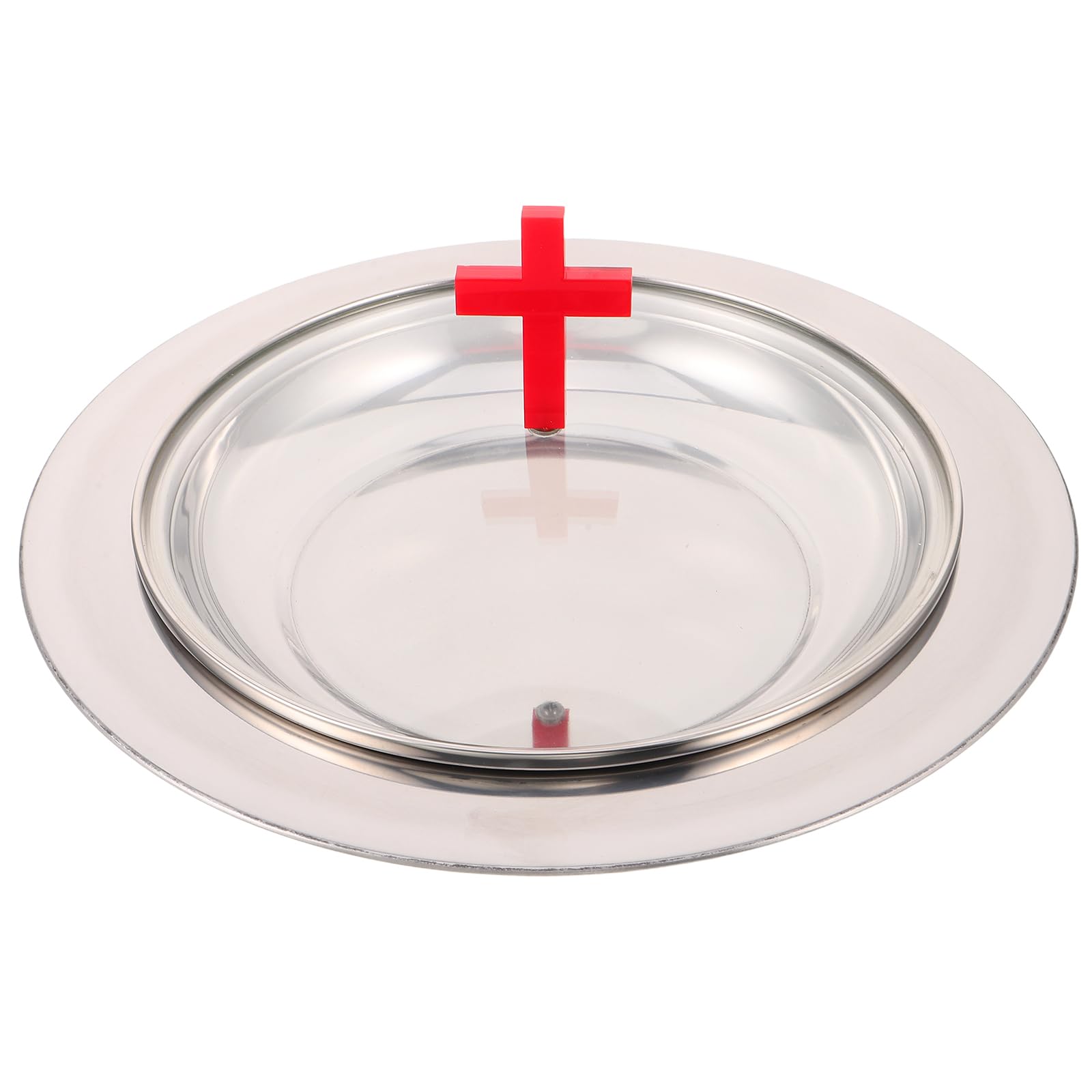 Plateau sainte communion acier inoxydable poli de 30 cm avec couvercle en verre pour église