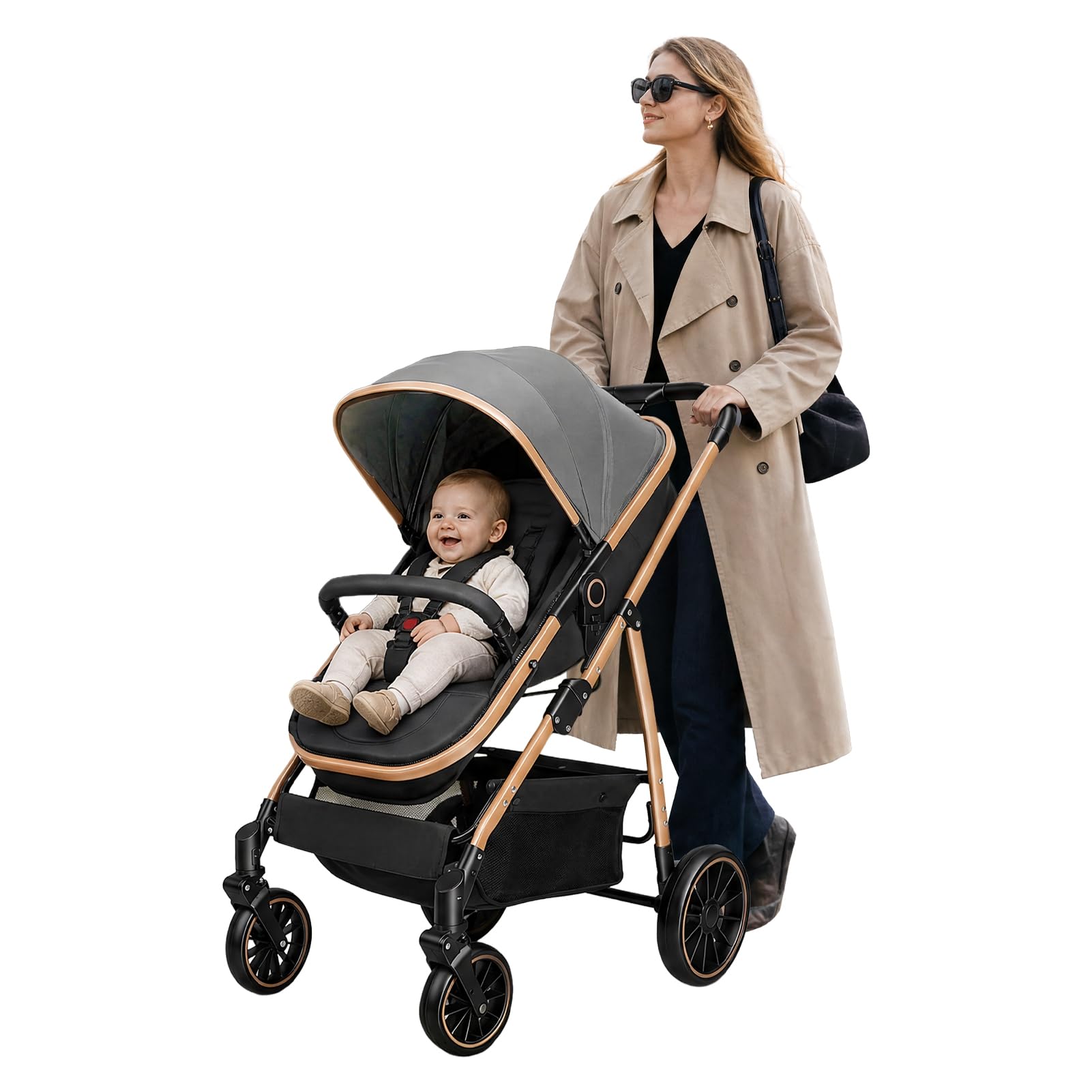 Poussette bébé 2-en-1, Nacelle convertible pour nouveau-nés