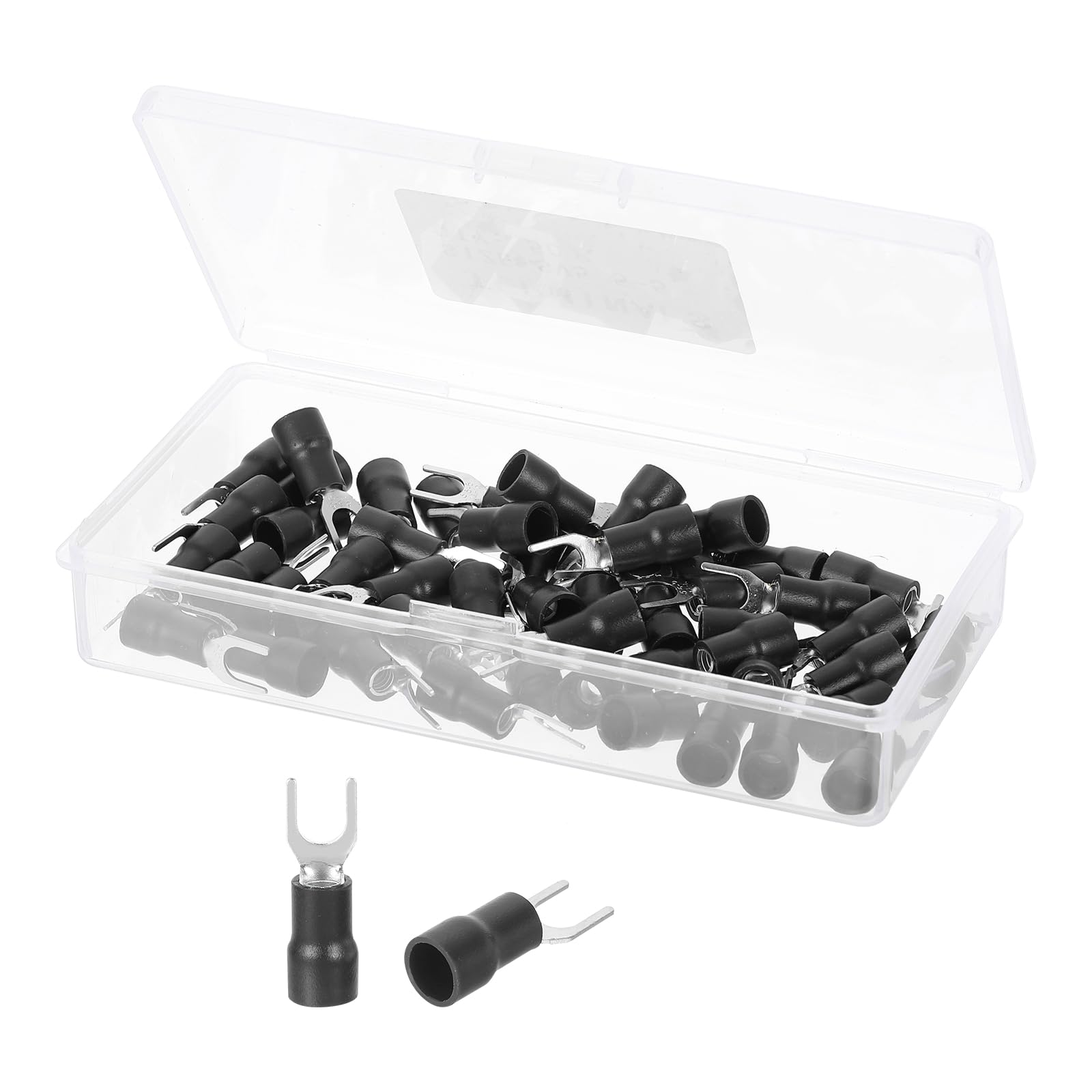 sourcing map Insulated Fork Spade Connectors, 12-10AWG SV5.5-5 U-Type Tinned Copper Waterproof Fork Crimp terminals Connectors for Industrial Electrical Marine Wiring, Pack of 50 (Black)