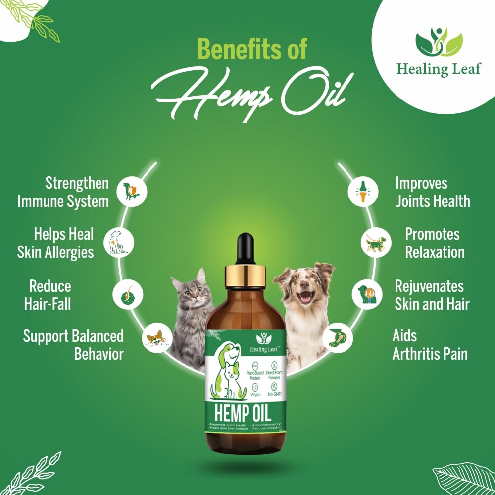 Healing Leaf Hemp Seed Oil Dogs Cats Anxiety Pain Relief Stress Calming, 90ml - Anti Inflammatory Pet Joints Massage Oil - Skin, Coat Health Care 3