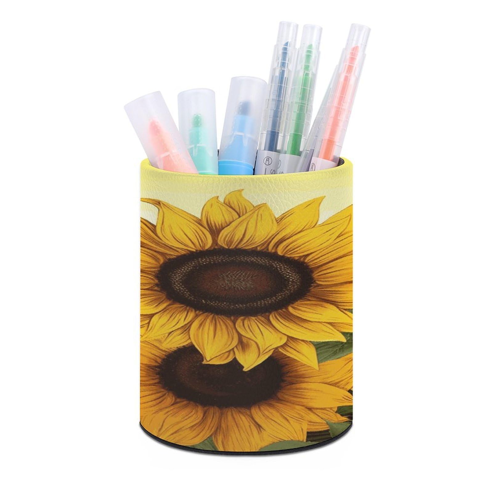 FekiLoot Sunflowers Floral Pen Holder Personalized Desktop Pencil Holders Case Office Accessories Container Box for Round Pen Cup Desktop Organizer Makeup Brush Holder Caddy Storage