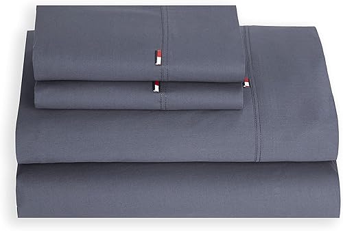 Miniatura 2 de Tommy Hilfiger Signature Solid Sheeting - Juego de 4 sábanas de 200 hilos, 1 sábana encimera, 1 sábana bajera y 2 fundas de almohada, tamaño King,