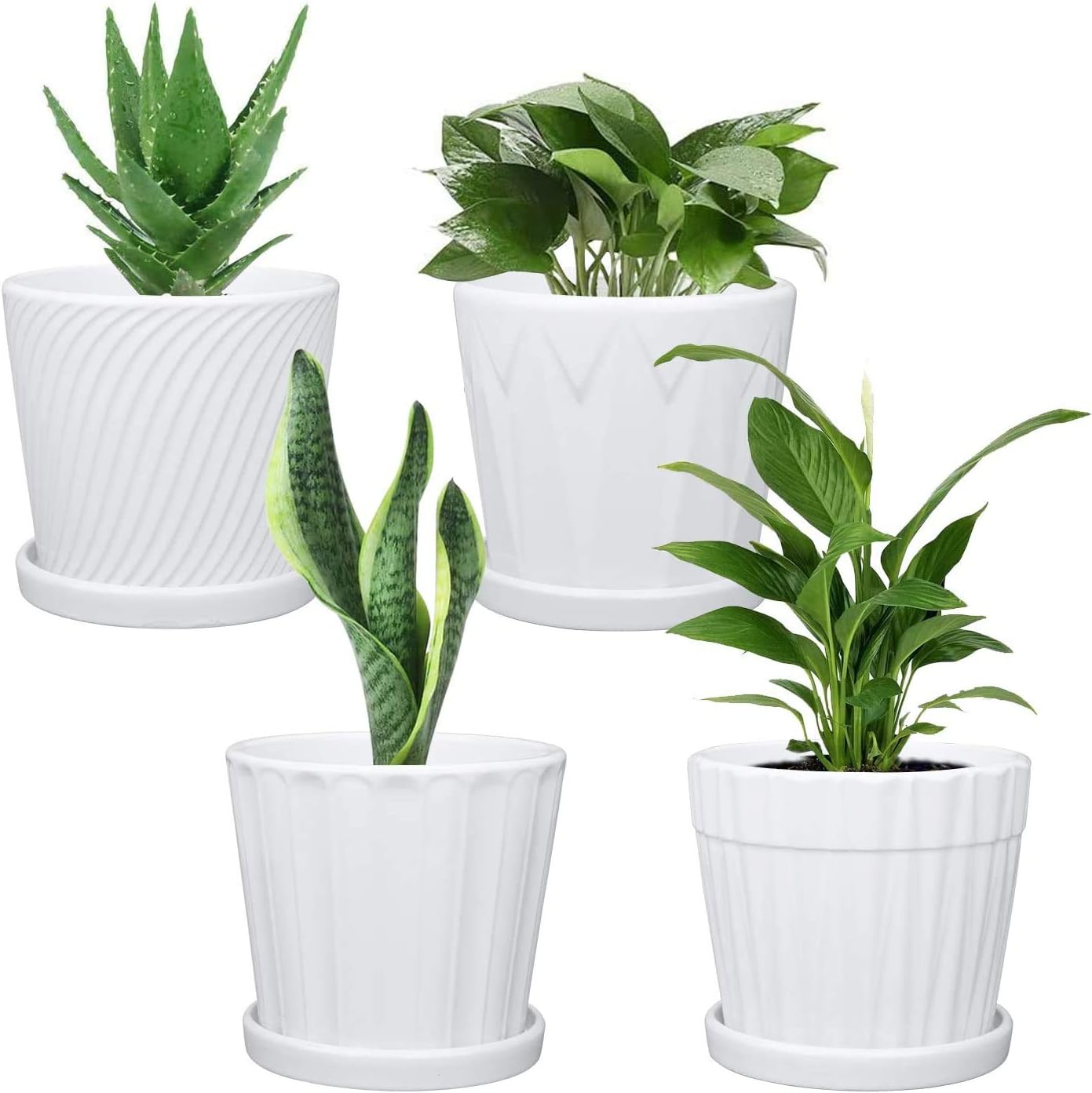 White Plant Pots, Brajttt 5.5 Inches Ceramic Flower Pots with Drainage Holes, Succulent Pots, Planting Pot Perfect for Garden, Kitchen, Windowsill - Set of 4