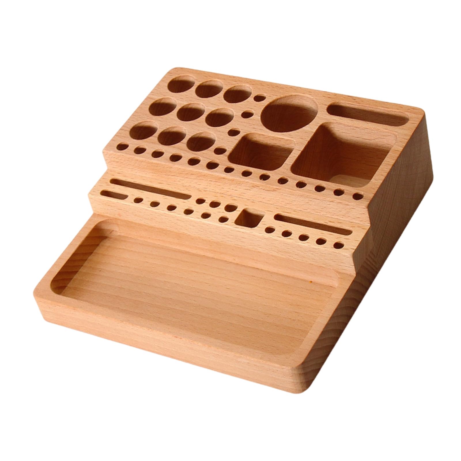 Organizador de madera de haya premium con ranuras para herramientas de cuero 1