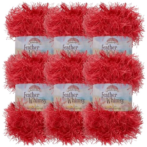 JubileeYarn Feather Whimsy Eyelash Yarn - 50g/Skein Fine Polyester Fur - Dark Red - 6 Skeins