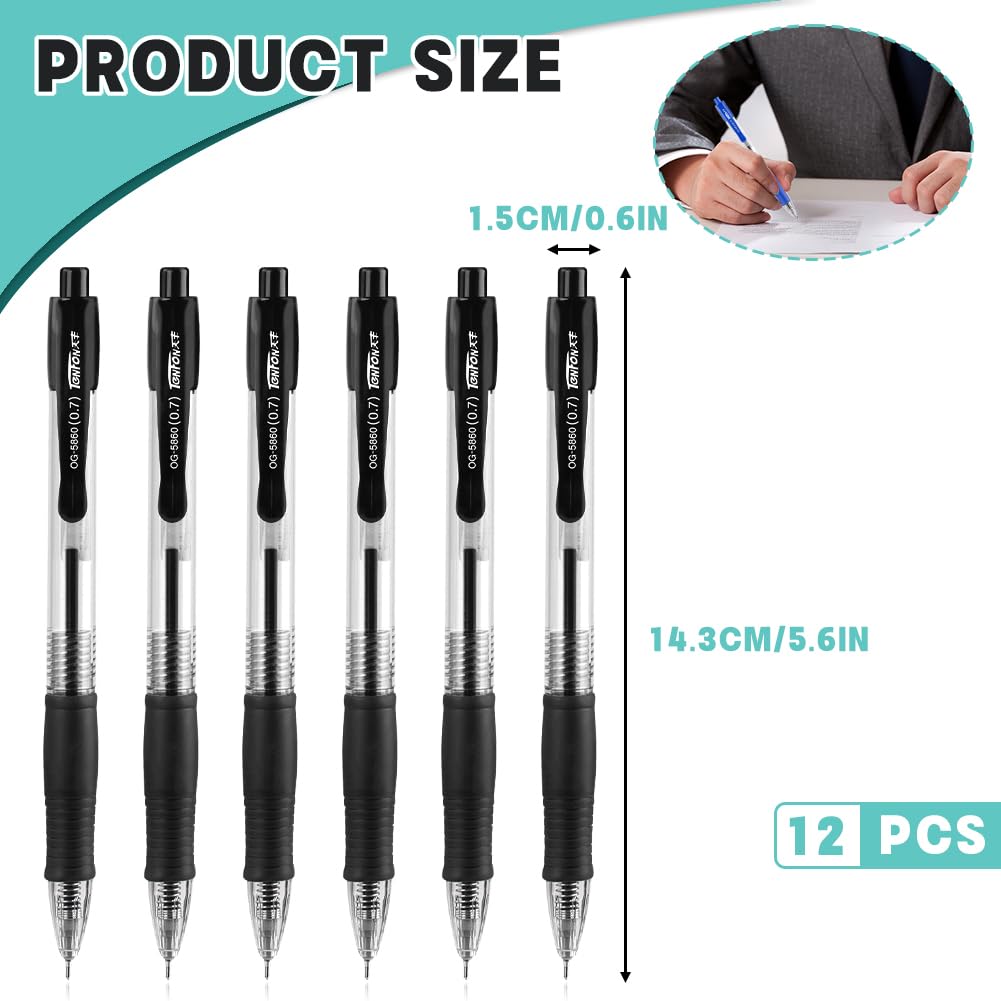 OFFCUP 12pcs Retractable Rollerball & Gel Pens with Pocket Clip - Black Ink, Smooth Writing for Adults School & Office Supply - Image 2