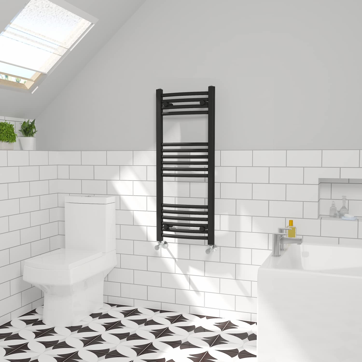NRG Curved Central Heating Towel Rail Bathroom Radiator Black 1000×400mm