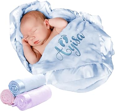 Custom Name Baby Crib Blanket for Boys Girls Personalized Soft Swaddle Blanket for Newborn Infant Toddler, Personalized Gift Stroller Blanket with with Embroidery Name