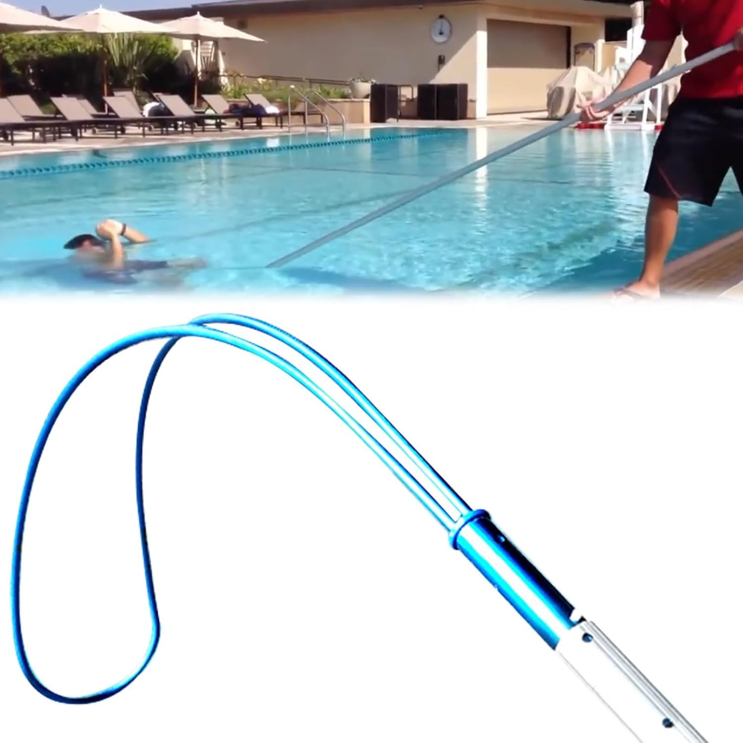Échelle de Cordes d'évacuation Crochet de Sauvetage en Piscine Bleu avec Poteau, équipement d'urgence for la préservation Vie