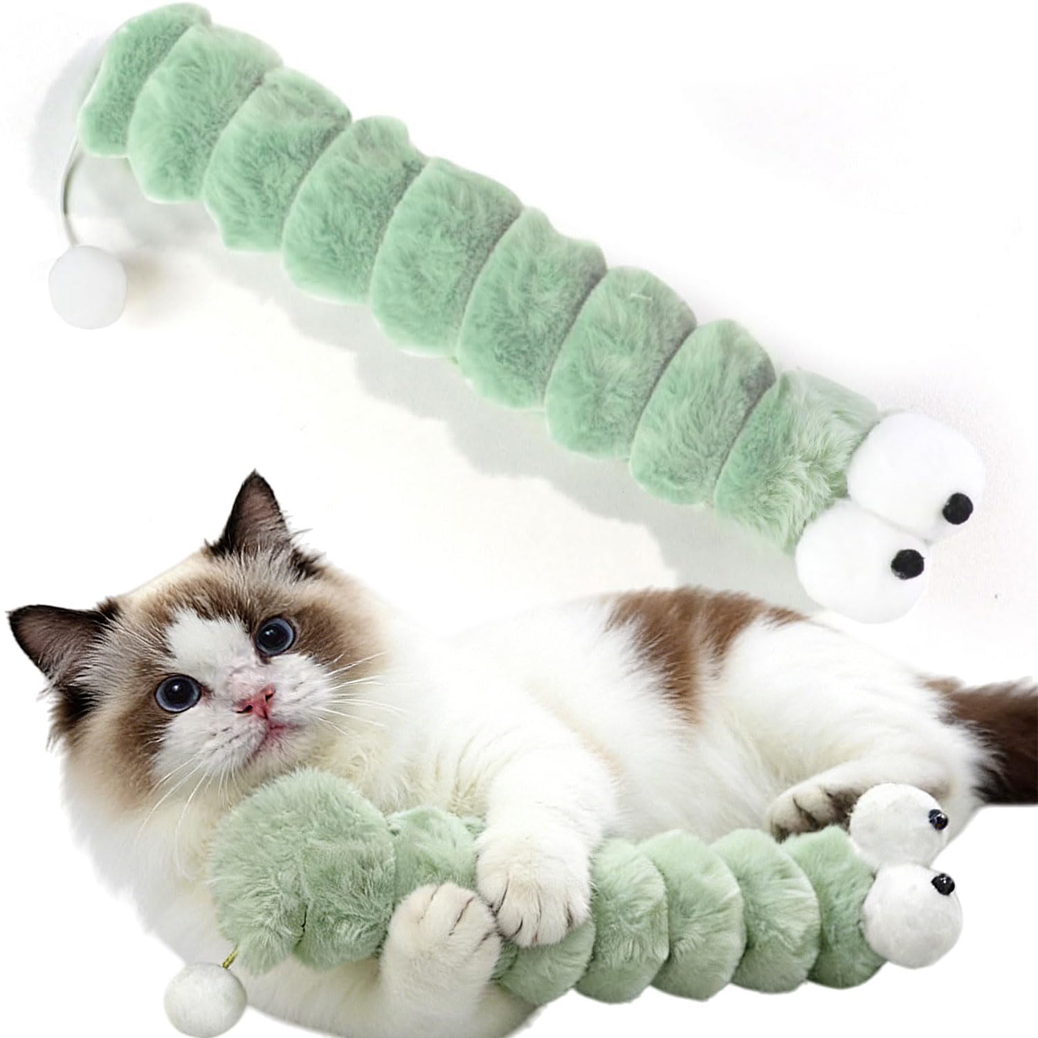 Speedy Panther Plush Catnip Toy for Indoor Cats, Interactive Kitten Chew Toy, Cat Kicker Pillow, Cute Caterpillar Design, Green