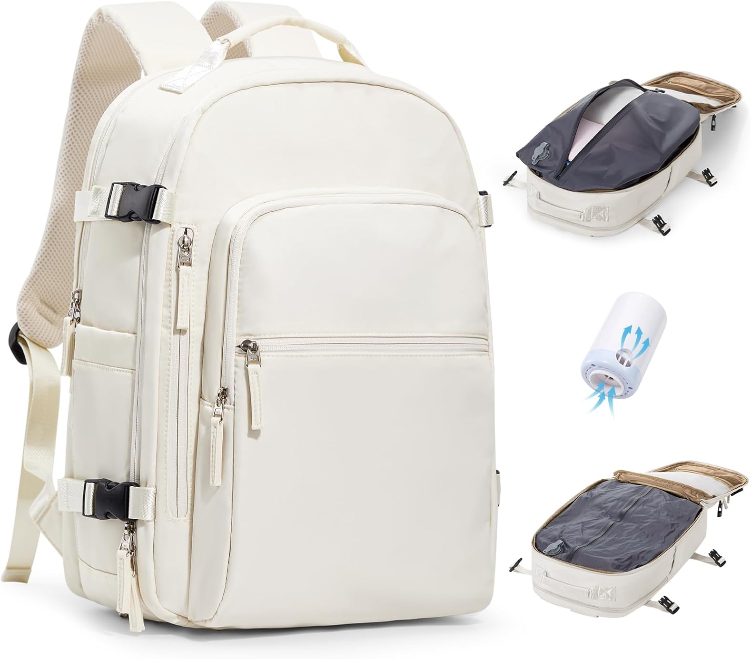 wepadre Vacuum Travel Backpack with Pump Travel Backpack with Vacuum System Easy Vac Pack Backpacks Compression Backpacks Mochila de Viaje Compresion al Vacio Beige