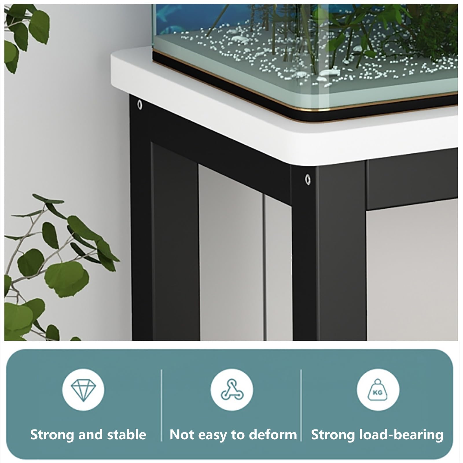 Meuble Pour Aquarium À Deux Niveaux, Multifonctionnel, Grande Capacité de Stockage Structure Stable Forte Capacité de Charge Montage Facile Idéal Pour Un Usage Domestique Et Intérieur(Black-B,6