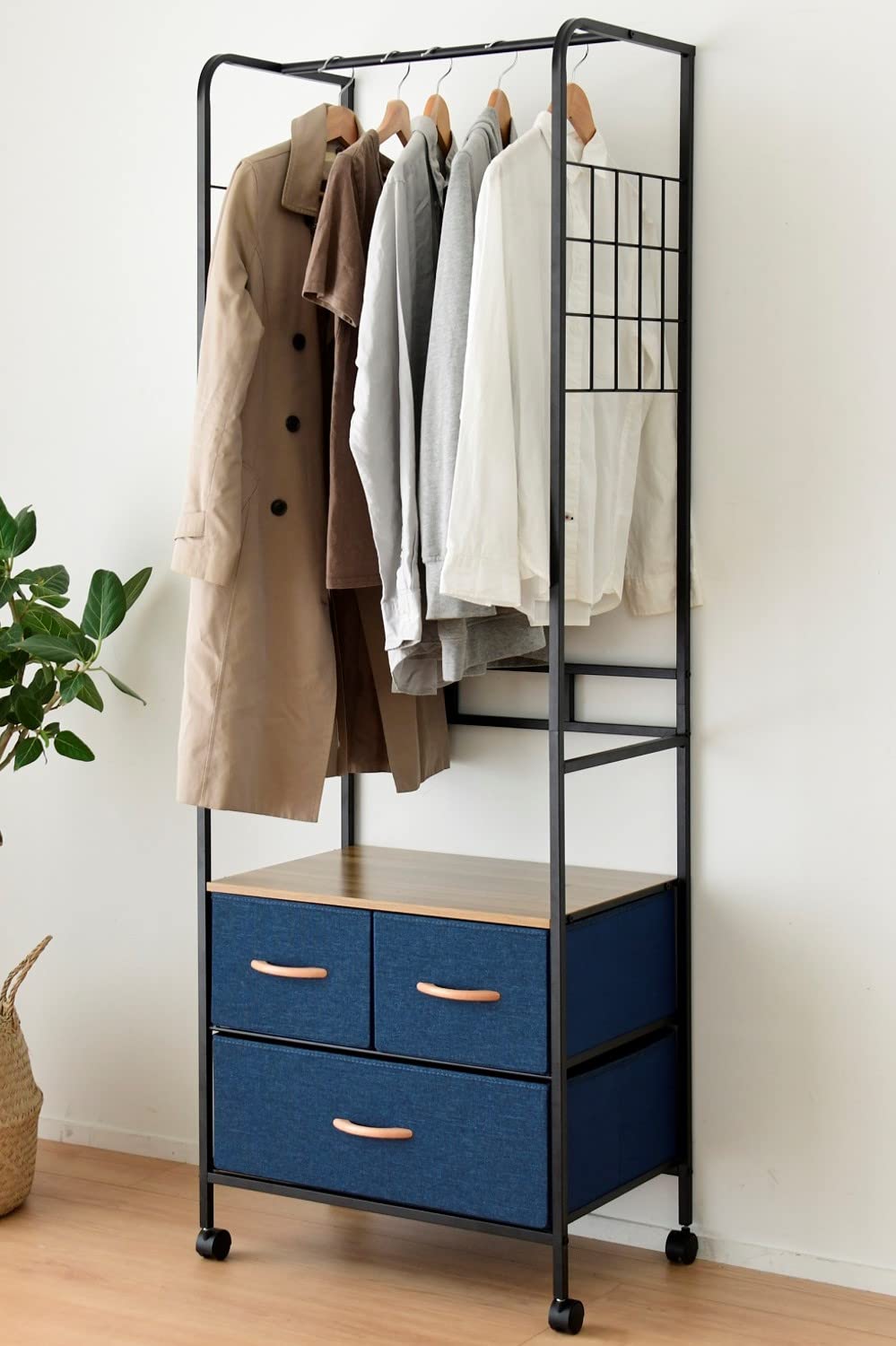 新品 [山善] ハンガーラック スリム ネイビー AZFH-6018DX(NV) Amazon｜[山善] ハンガーラック スリム (ストッパー付きキャスター
