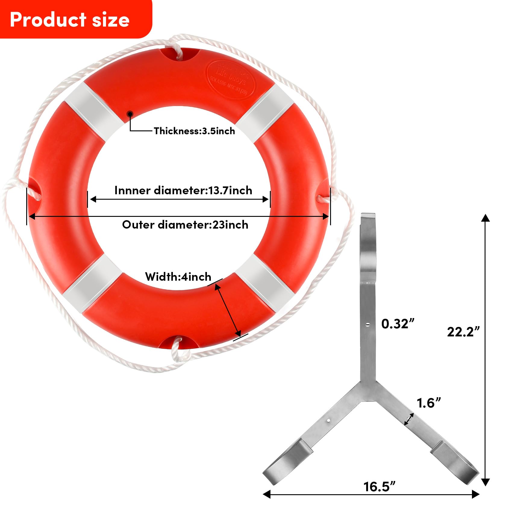 Life Ring 23"/28" Boat Safety Throw Rings with Water Floating Lifesaving Rope Life Preserver Ring Buoy with Reflective Tape & Grab Lines for Rescue Lifesaving - Orange
