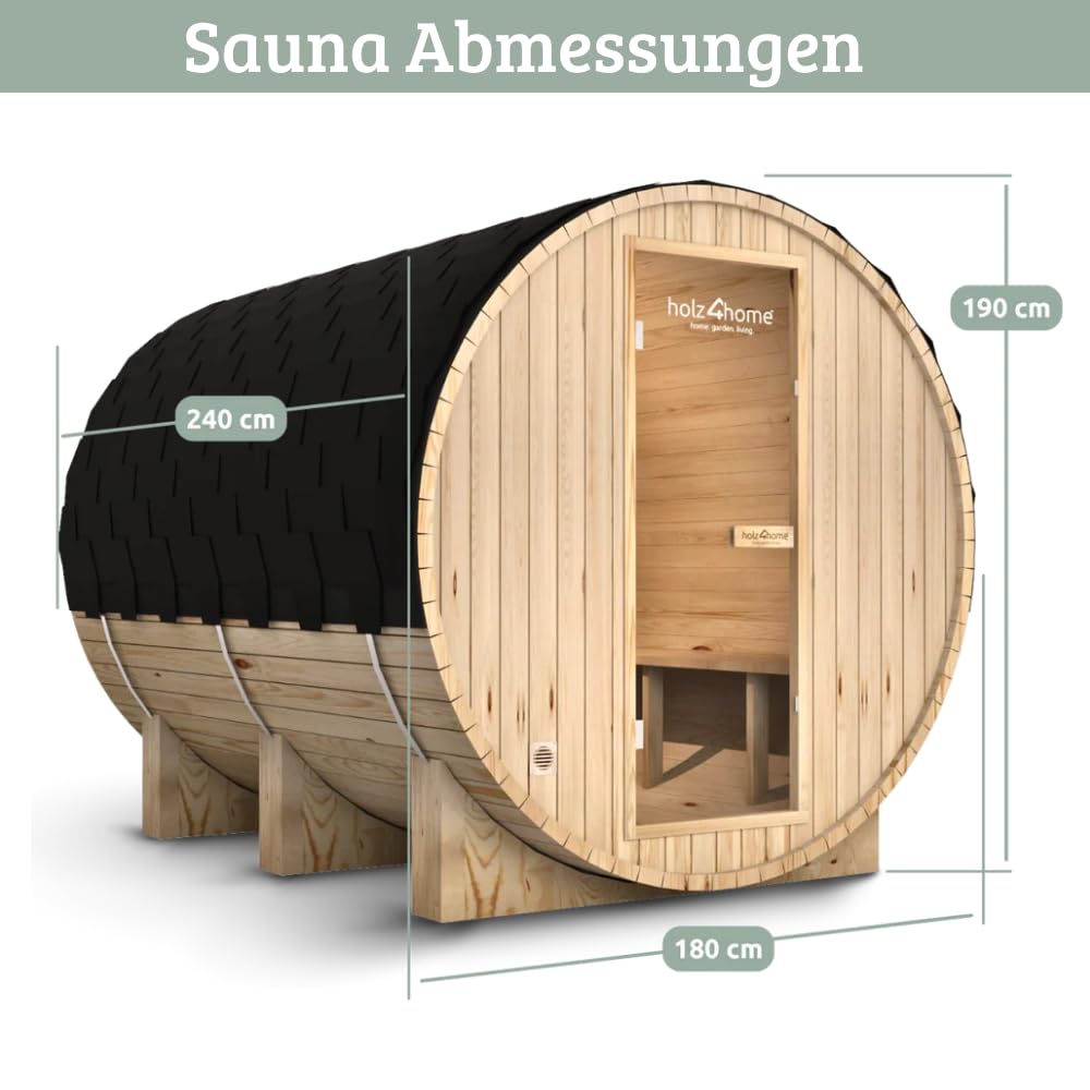 DELUKE Fasssauna Outdoor mit Elektroofen PIET für 6 Personen inkl. Saunazubehör Außensauna Gartensauna