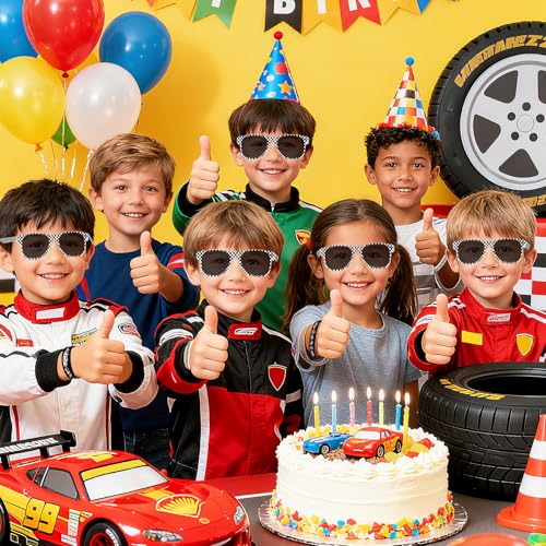 24-Pack Race Car Party Favors - 12 Checkered UV Protection Sunglasses & 12 Rubber Bracelets, Racing Goodie Bag Stuffers for Kids Boys Girls Adults Party Decor & Daily Styling (Race Car Theme) by We1stdsee - Used condition - Image 7
