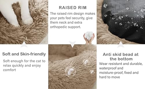 Geizire Cat Beds For Indoor Cats/Dog Beds For Small Dogs, Washable Donut Calming Round Cat Bed, Soft Fluffy Warm And Cozy Anti Anxiety Cuddler Cat Bed, Joint-Relief Cat Bed (Medium, Brown) #TOP2