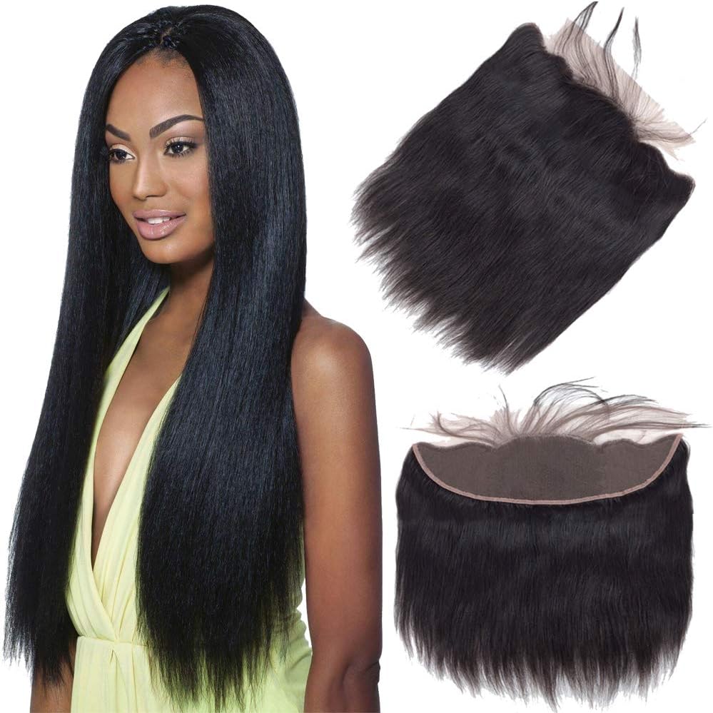 Sky Hair Brazilian Straight Human Hair Lace Frontal Closure 13x4 With Baby Hair Free Part Swiss Lace Natural Color Straight Hair Ear To Ear Lace Frontal Closure Human Hair (10 inches)