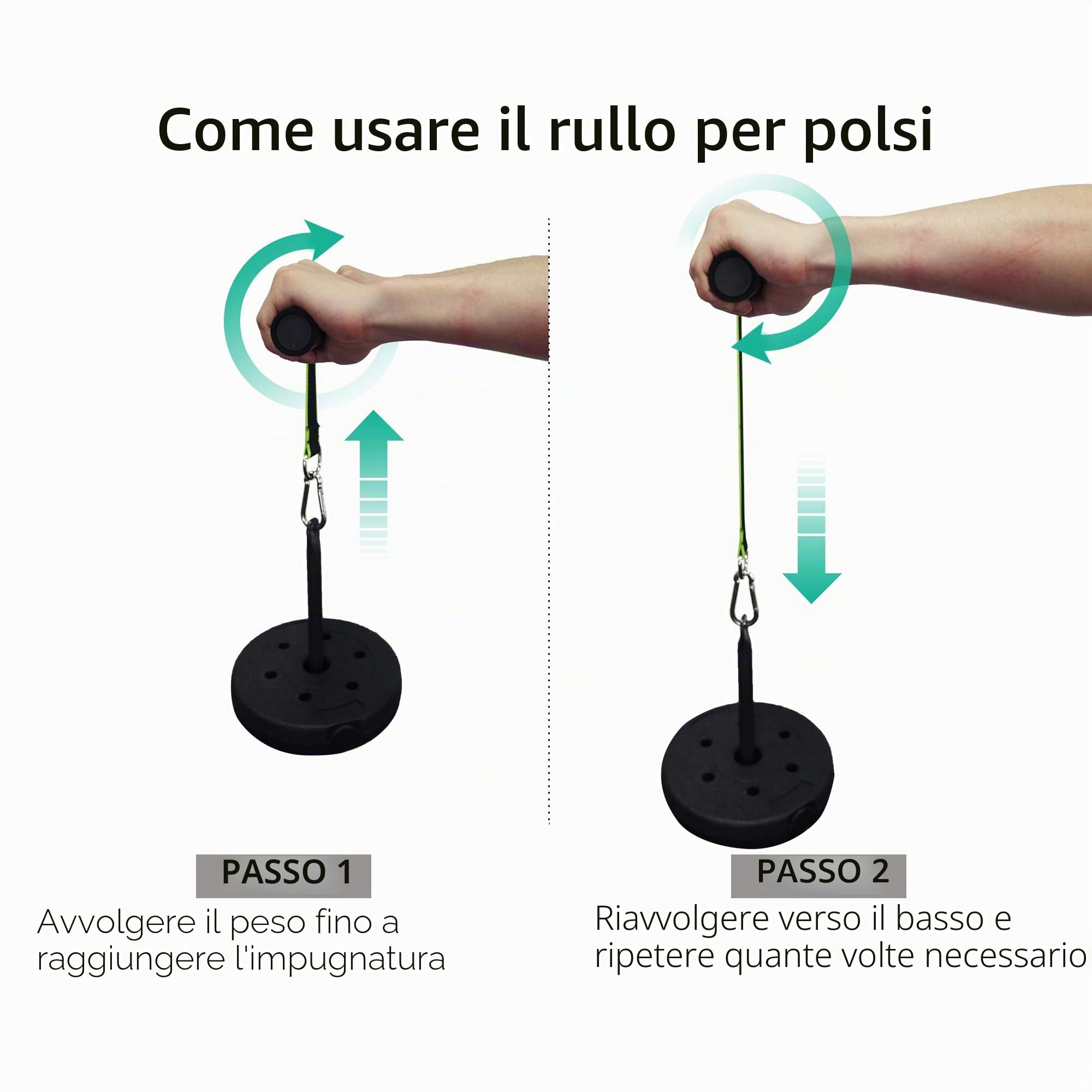 Rullo da polso per avambraccio, Wrist Roller allenamento avambraccio Blaster Roller Trainer per Palestra Domestica l'allenamento della forza del braccio fino a 30 kg / 60 libbre