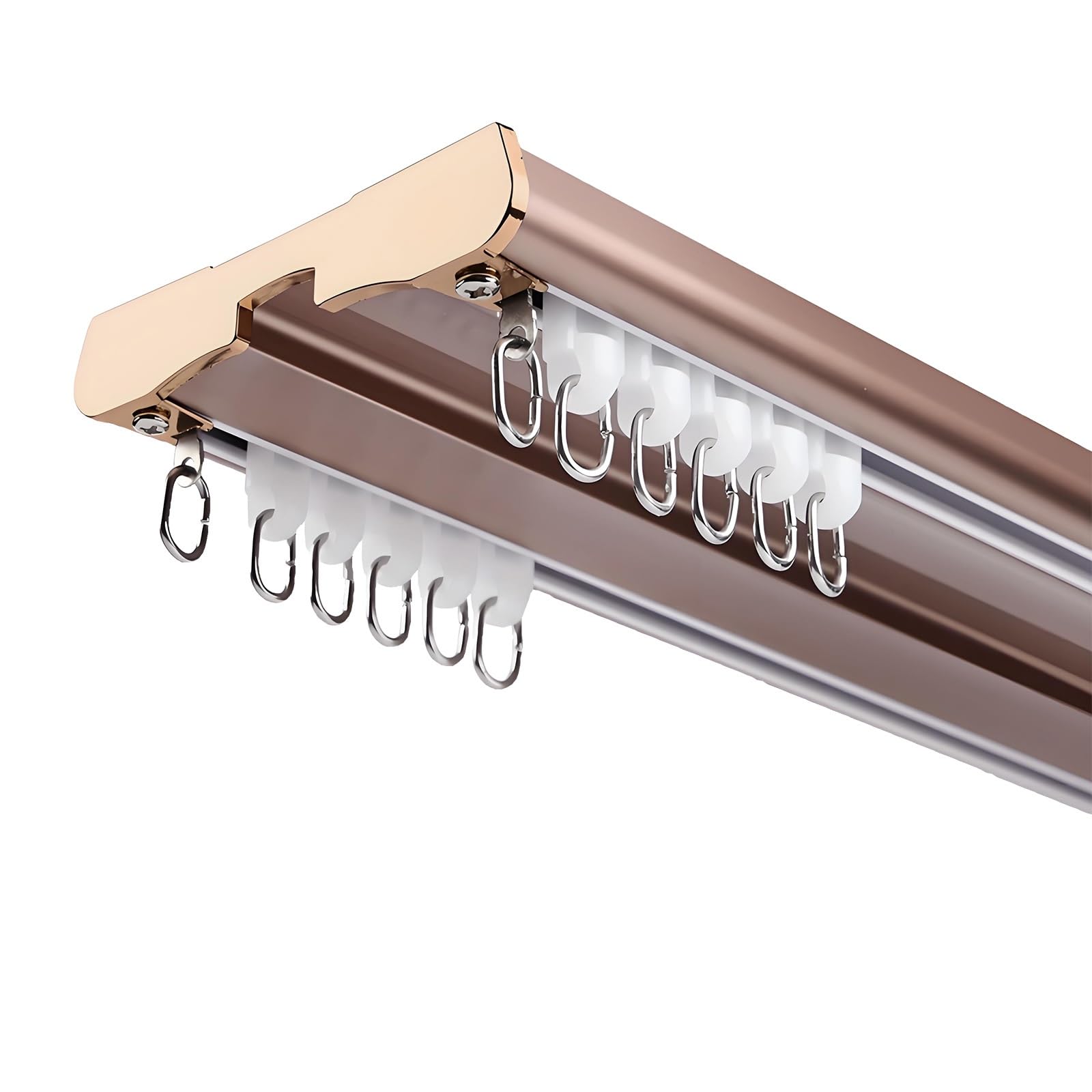 WQPMNYG Heavy Duty Double Ceiling Track for Bay Windows Silent Sliding Rail for Room Dividers Aluminum Curtain Rod for Office Living Room Bedroom (Rose Gold 280cm/9.2FT)