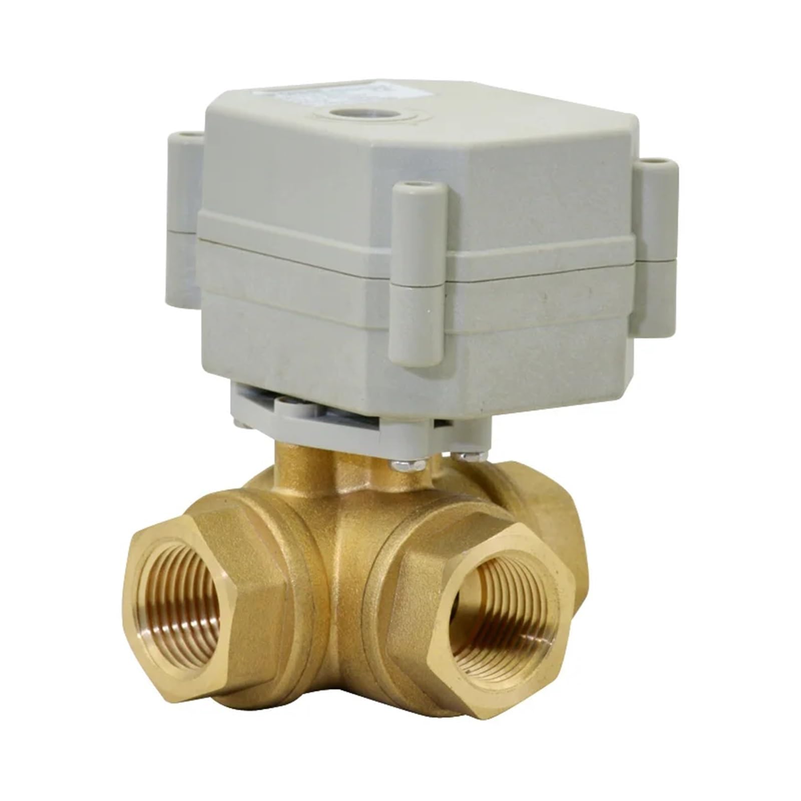 Vanne à boisseau sphérique motorisée 3 voies laiton DN32 1 1/4 NPT 12V 24V