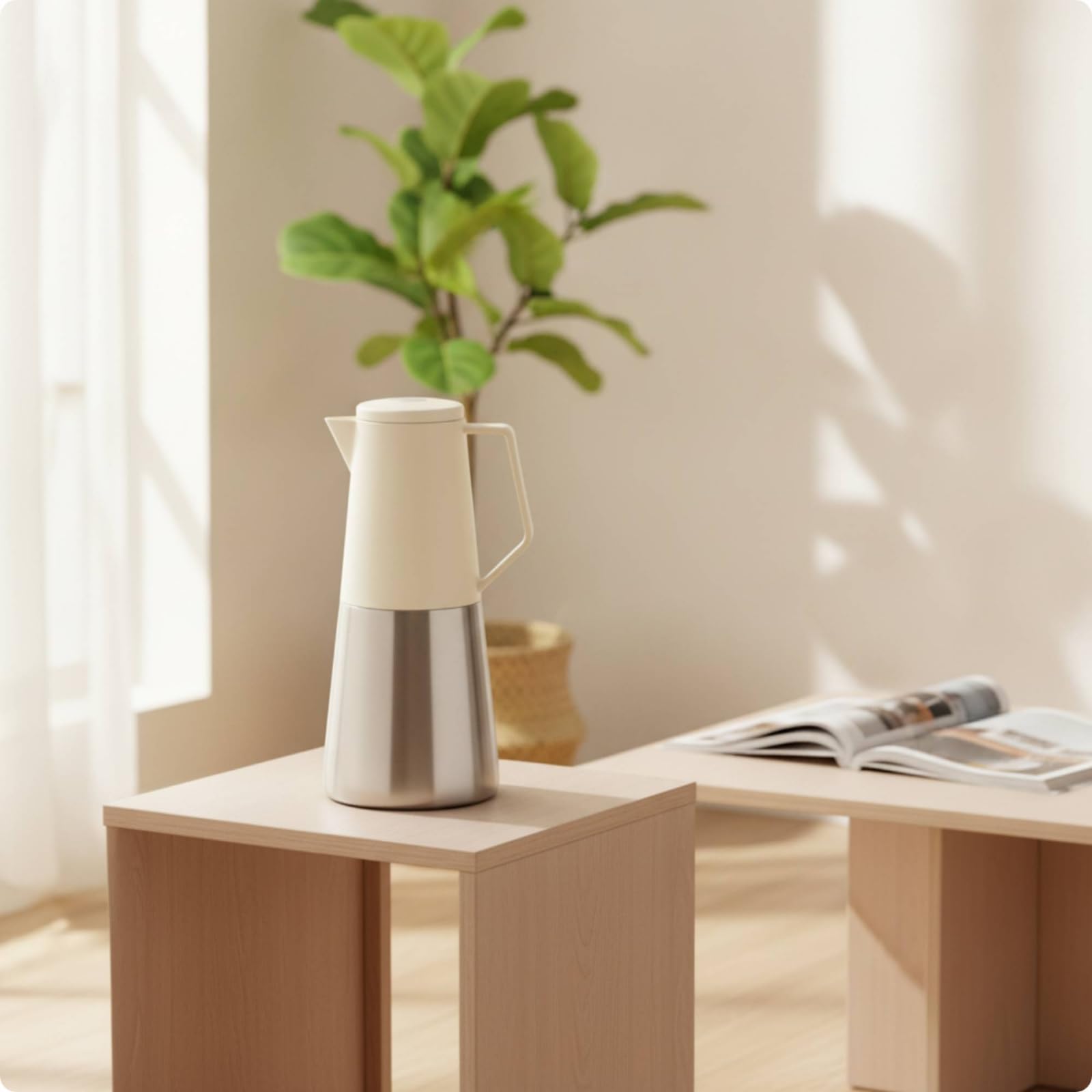 perfk Bebidas Jarra Térmica Cafetera Térmica Garrafa Isotérmica Carafe Aislada con Interior de Acero 304 Vertido con una Mano Antigoteo Estética Moderna, Negro
