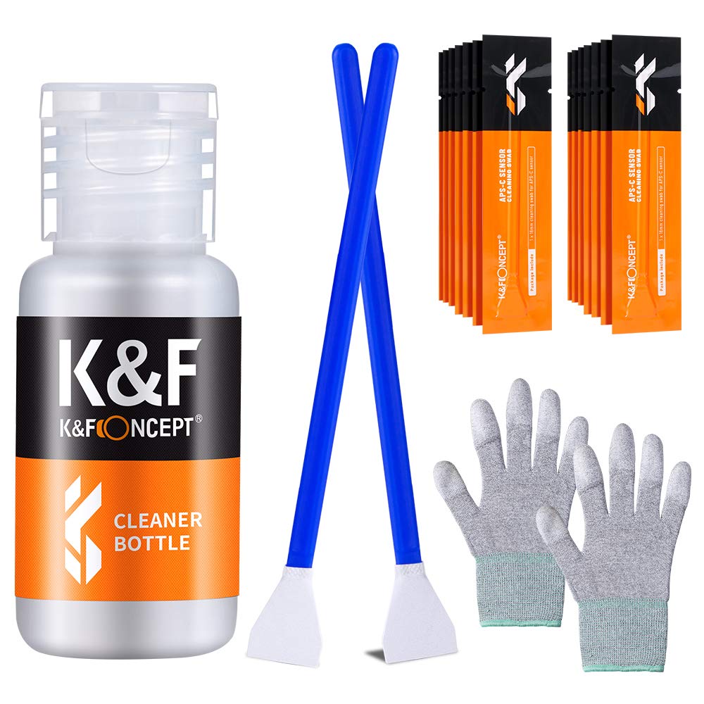 K&F Concept 16 Pack Full Frame Sensor Cleaning Swabs with Gloves, 24mm Sensor Cleaner Swabs for DSLR SLR Digital Camera (Free Empty Bottle)