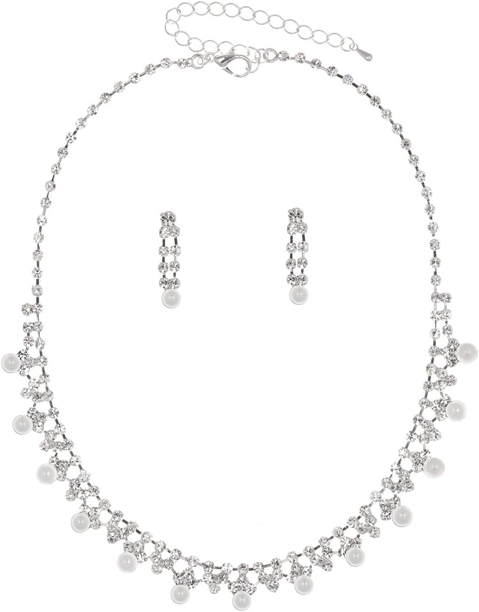 Simple Elegant Design Crystal Necklace Earrings Set