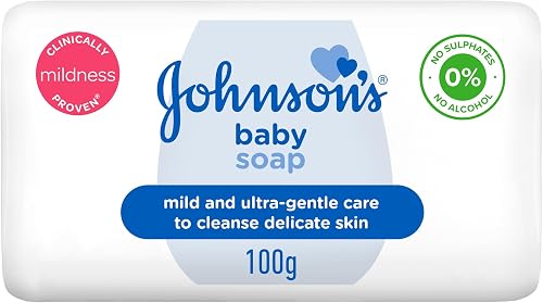 Johnson's Baby Gentle Cleansing Soap, 100g - Mild and Hypoallergenic Formula for Sensitive Skin, Suitable for Newborns and Infants, Dermatologically Tested