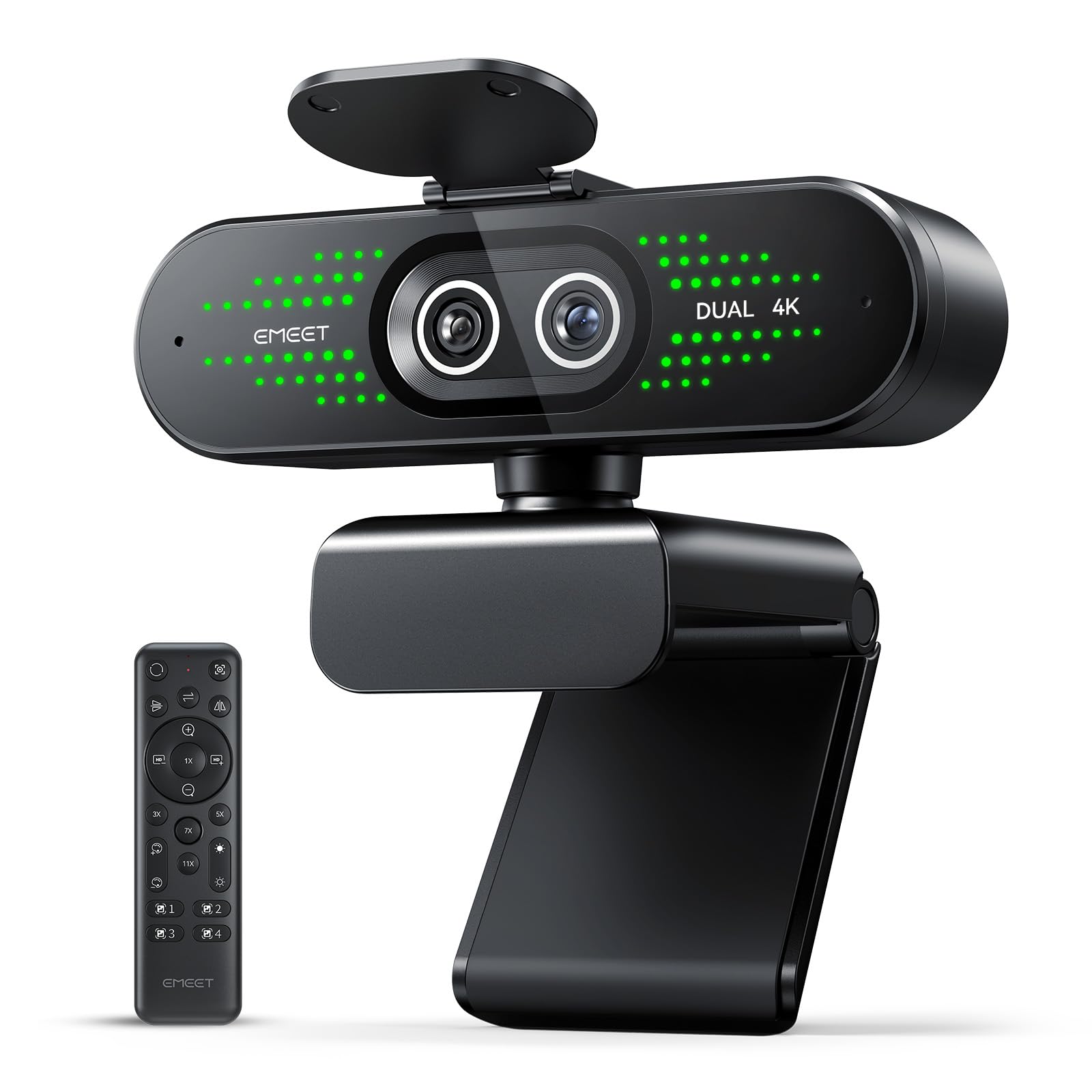 EMEET NOVA 4K Dual-Camera 4K Webcam for PC, Wide-Angle and Telephoto Cameras, Max 11X Hybrid Zoom, PDAF Focus, Remote Control, RGB Lights, Webcam with Microphone for Business or Personal Onl