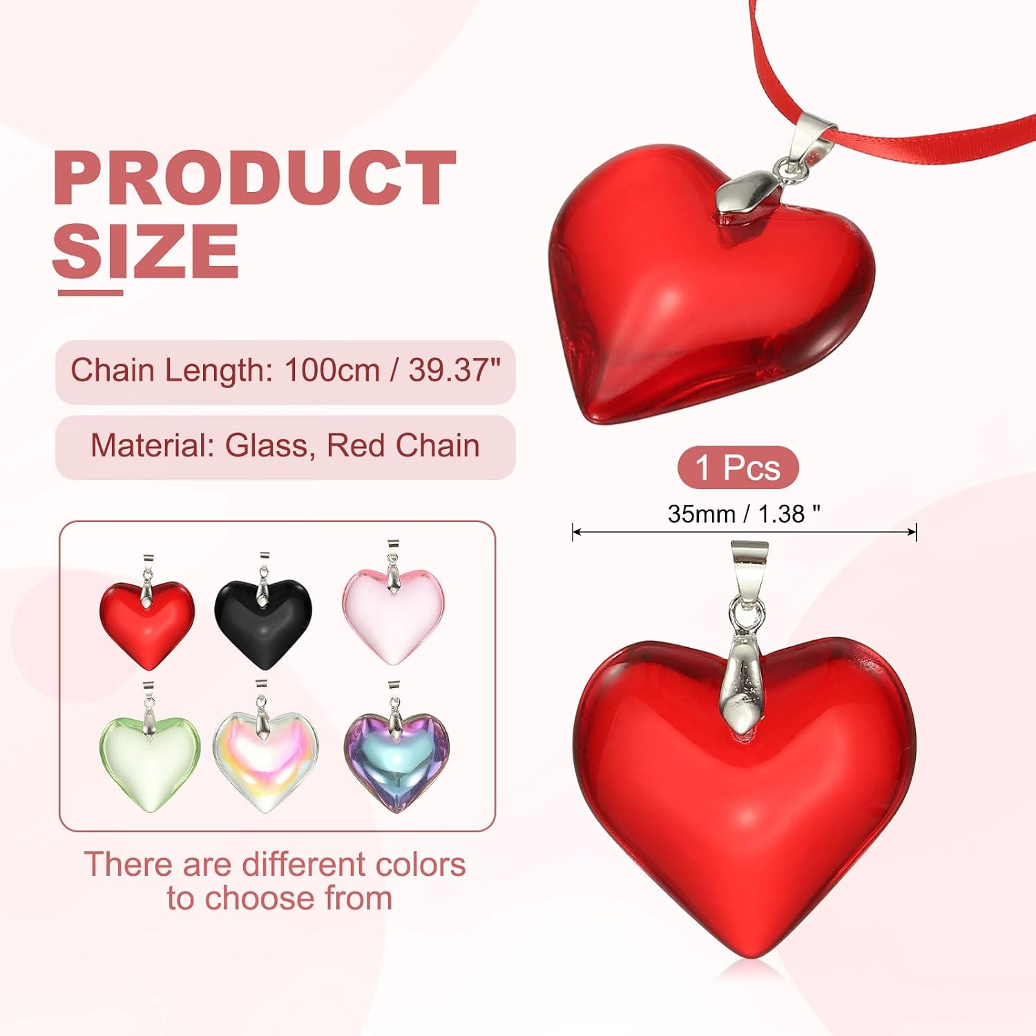 PATIKIL Heart Necklace, Chunky Puffy Heart Chokers Big Glass Pendant Necklace with Adjustable Chain