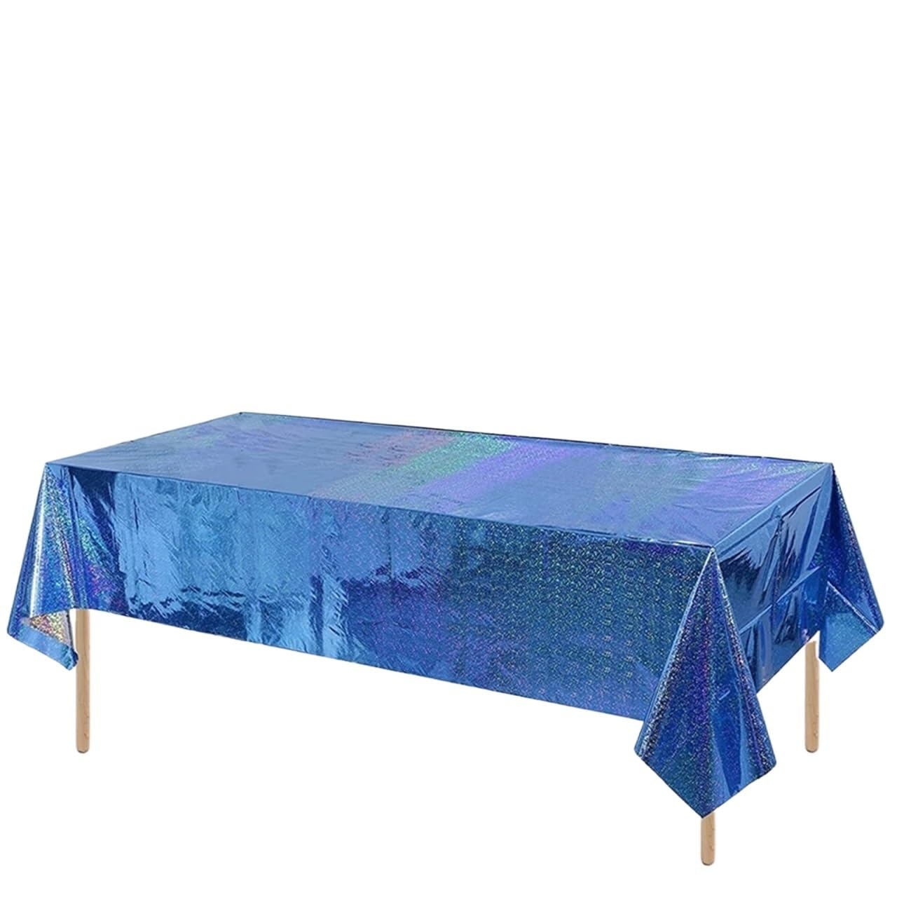 Disco Table Runner 137x274cm Glitter Aluminum Foil Tablecloth Wedding Birthday Party Decorations Rectangular Waterproof(Blue)