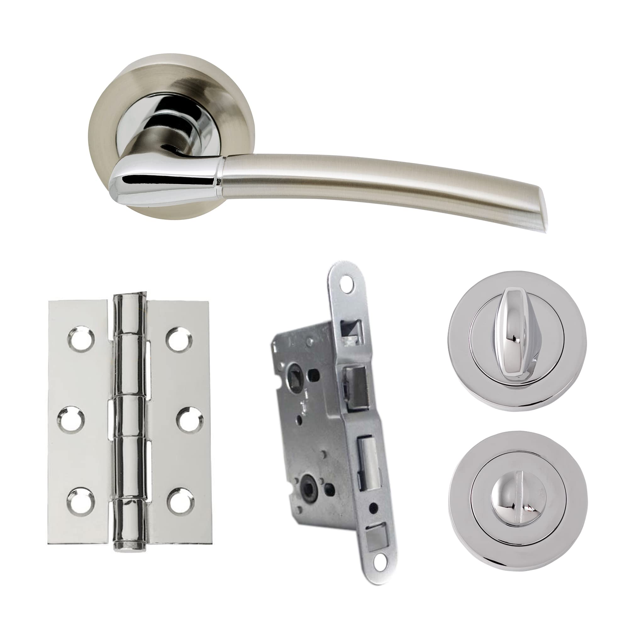 UAP Intelligent Hardware Developer Falcon Door Pack with Hinges and Bathroom Lock in Polished Chrome/Satin Nickel